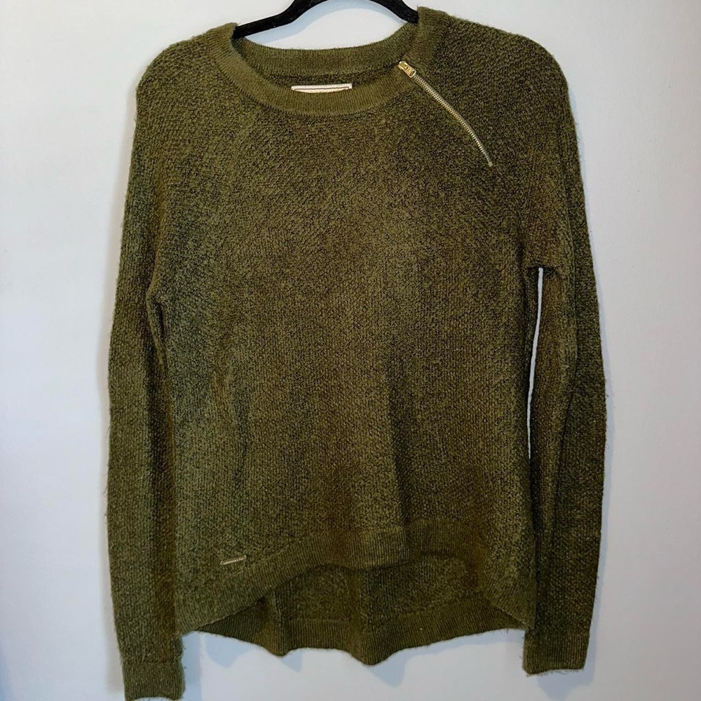 Forest green gold side zipper knitted sweater